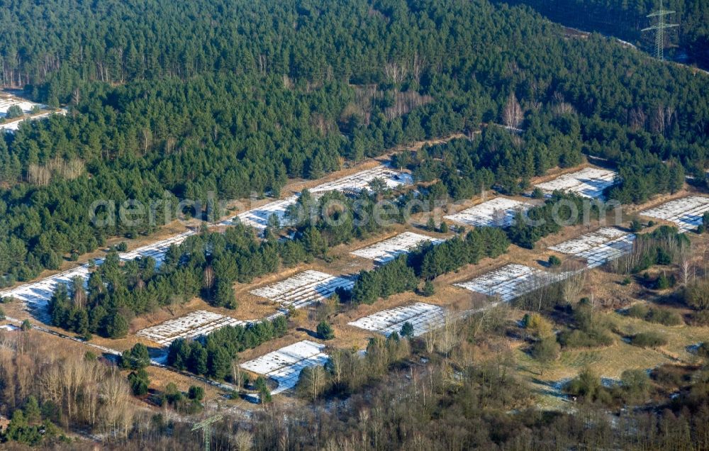 Aerial image Fürstenberg/Havel - Site of the dunning u. Memorial of the former concentration camp Ravensbrueck concentration camp on the road of the nations in Fuerstenberg / Havel in Brandenburg