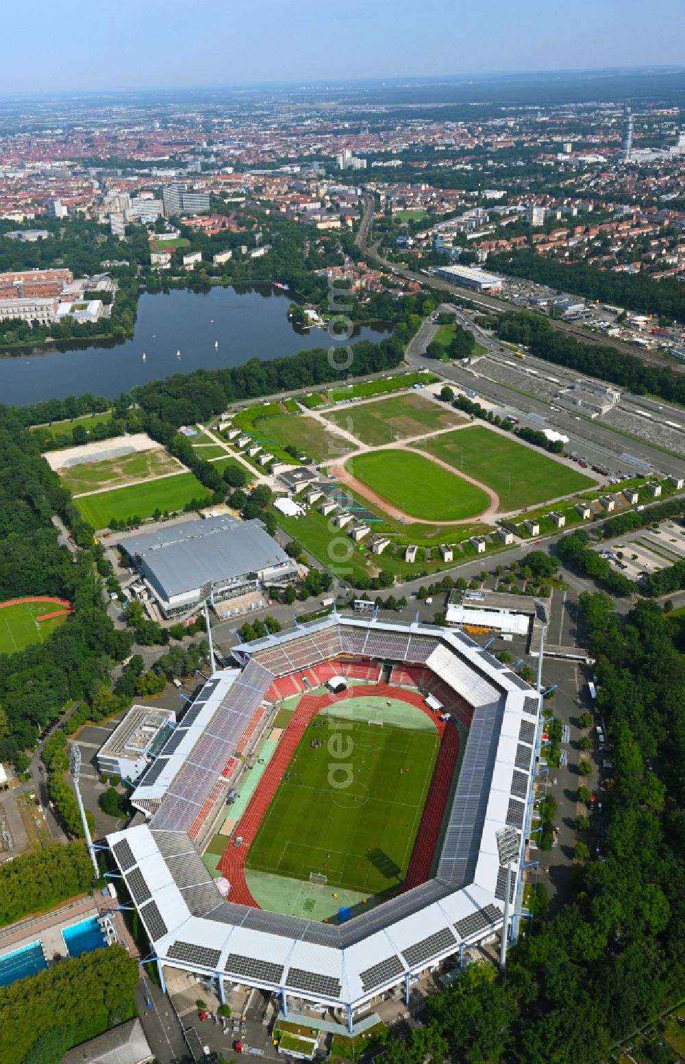 Aerial photograph Nürnberg - Grounds at Max-Morlock- Stadium (formerly known as Grundig Stadium or EasyCredit Stadium or Franken-Stadion) in Nuremberg in Bavaria