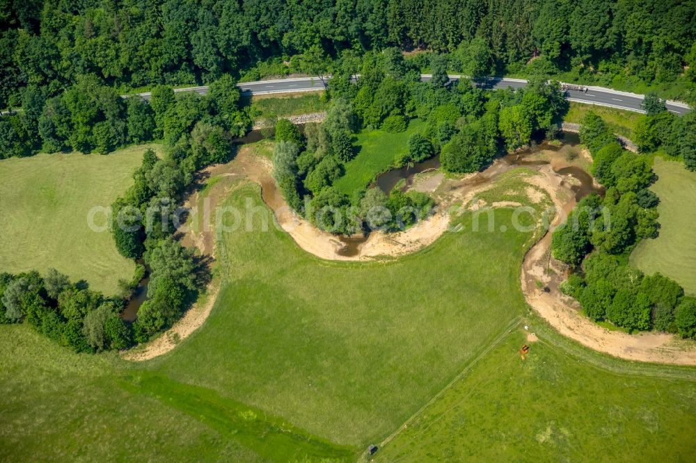 Aerial image Warstein - Reclamation of land Moehne meadow near Allagen in Warstein in North Rhine-Westphalia