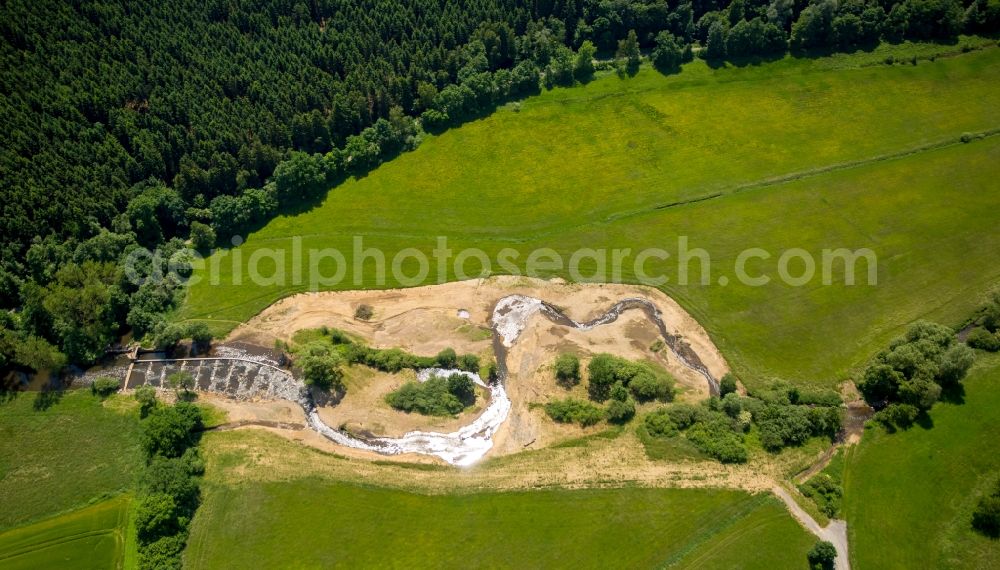 Warstein from above - Reclamation of land Moehne meadow near Allagen in Warstein in North Rhine-Westphalia