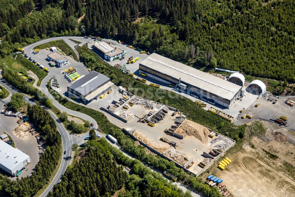 Aerial photograph Olpe - Site waste and recycling sorting of the waste disposal company Hufnagel Service GmbH Rother Stein in the district Rehringhausen in Olpe in the state North Rhine-Westphalia, Germany