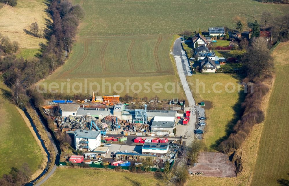 Menden (Sauerland) from above - Site waste and recycling sorting of Meta-Plast Metall- and Kunststoffrecycling GmbH on Eilinger Konp in the district Lendringsen in Menden (Sauerland) in the state North Rhine-Westphalia