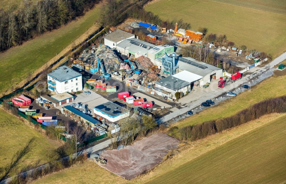 Menden (Sauerland) from above - Site waste and recycling sorting of Meta-Plast Metall- and Kunststoffrecycling GmbH on Eilinger Konp in the district Lendringsen in Menden (Sauerland) in the state North Rhine-Westphalia