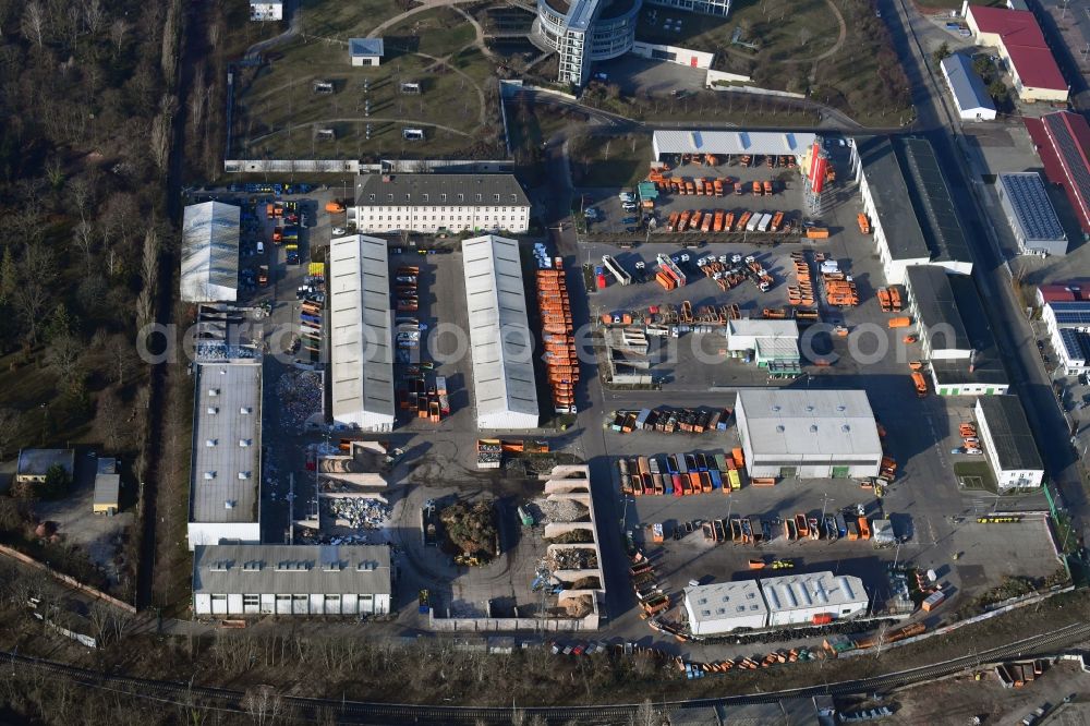 Halle (Saale) from the bird's eye view: Site waste and recycling sorting of WER-Wertstofferfassung and Recycling Halle GmbH in the district Thaerviertel in Halle (Saale) in the state Saxony-Anhalt, Germany