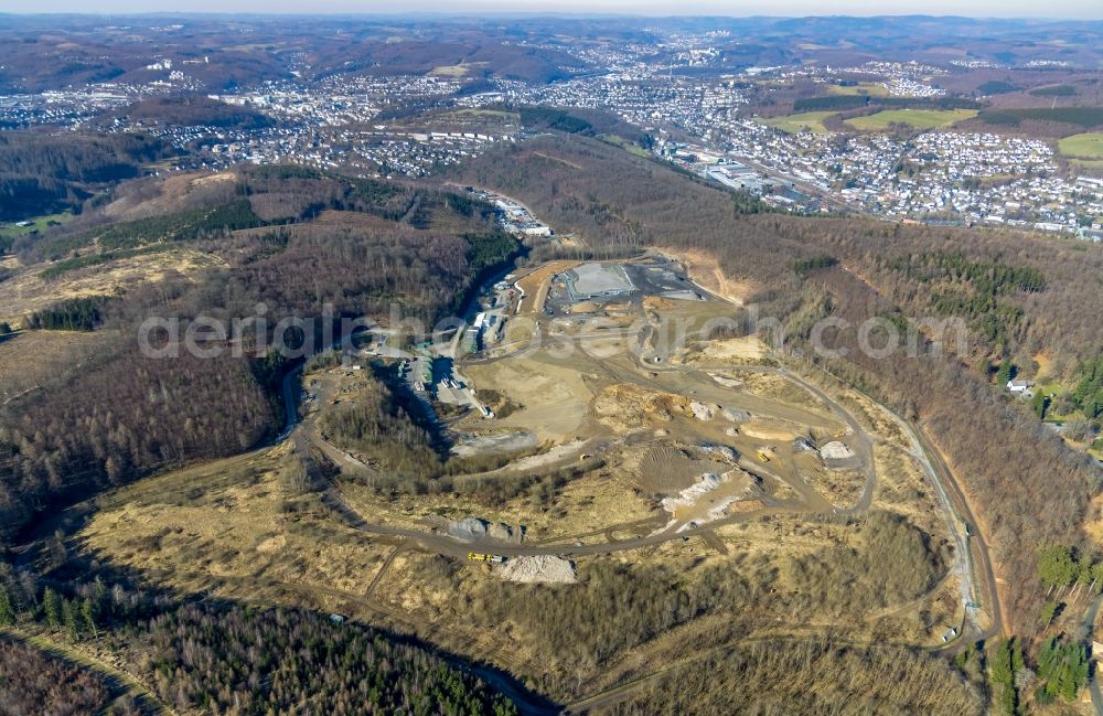 Siegen from the bird's eye view: Site of heaped landfill Fludersbach in Siegen in the state North Rhine-Westphalia