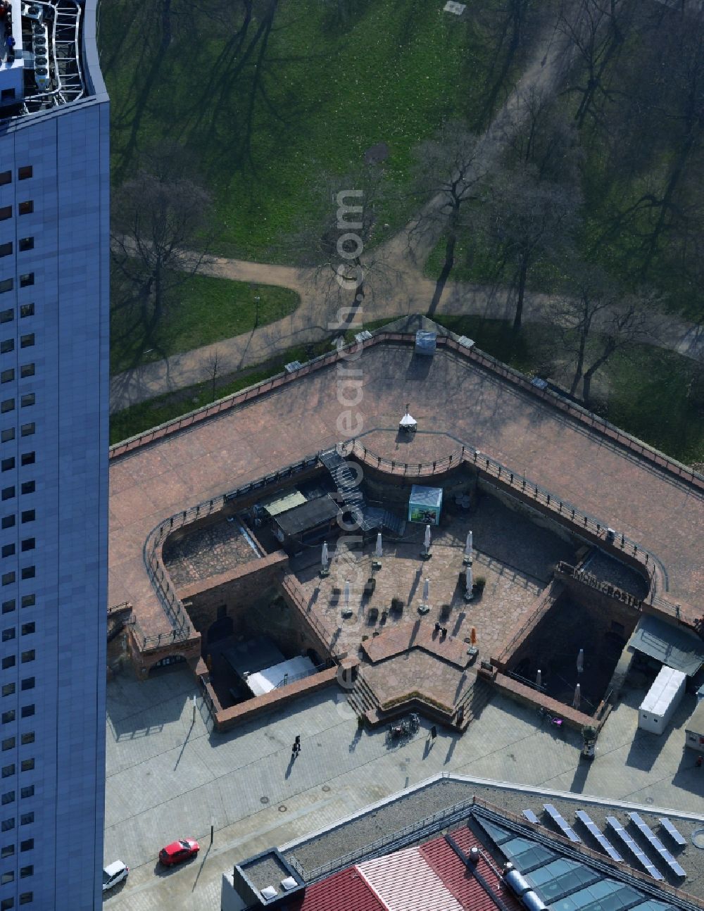 Aerial photograph Leipzig - Terrain Moritzbastei at the University Road in Leipzig in Saxony