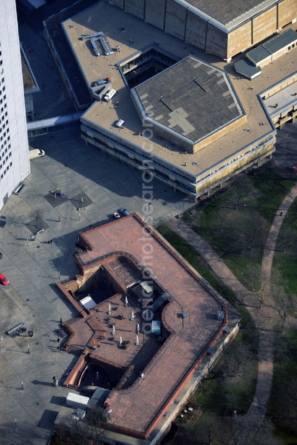 Aerial photograph Leipzig - Terrain Moritzbastei at the University Road in Leipzig in Saxony