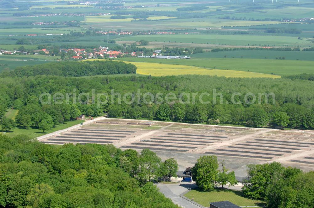 Weimar - Buchenwald from the bird's eye view: Blick das Gelände der Nationalen Mahn- und Gedenkstätte auf dem Gelände des ehem. Konzentrationslagers KL Buchenwald. View the site of the National memorial at the site of former concentration camp Buchenwald.