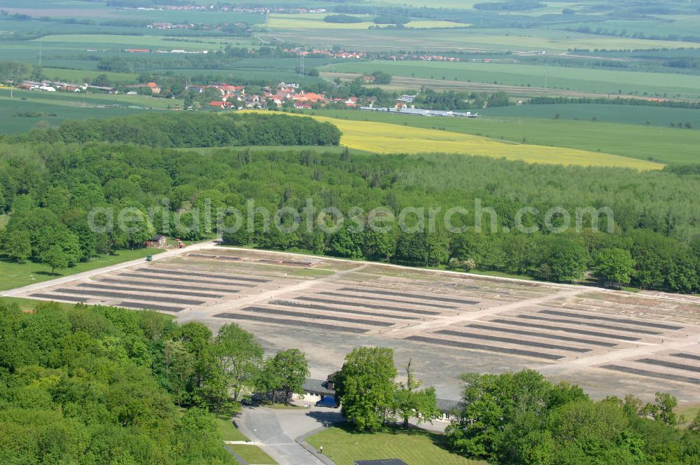 Aerial image Weimar - Buchenwald - Blick das Gelände der Nationalen Mahn- und Gedenkstätte auf dem Gelände des ehem. Konzentrationslagers KL Buchenwald. View the site of the National memorial at the site of former concentration camp Buchenwald.