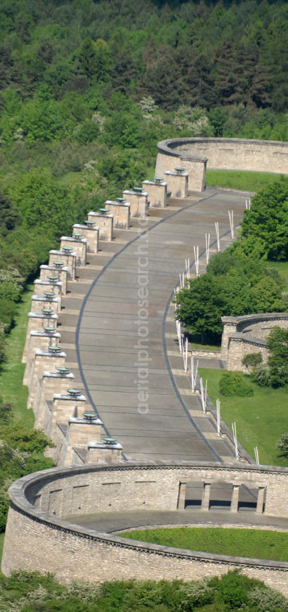 Aerial image Weimar - Buchenwald - Blick das Gelände der Nationalen Mahn- und Gedenkstätte auf dem Gelände des ehem. Konzentrationslagers KL Buchenwald. View the site of the National memorial at the site of former concentration camp Buchenwald.