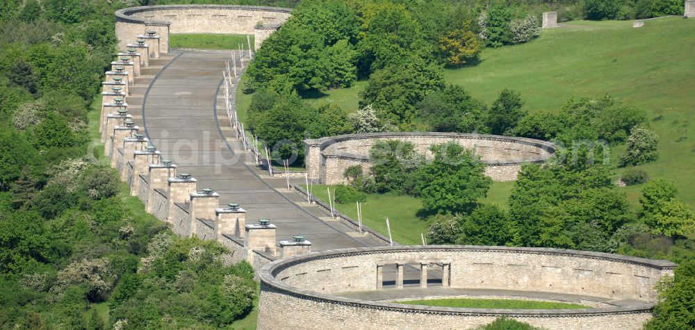 Aerial photograph Weimar - Buchenwald - Blick das Gelände der Nationalen Mahn- und Gedenkstätte auf dem Gelände des ehem. Konzentrationslagers KL Buchenwald. View the site of the National memorial at the site of former concentration camp Buchenwald.