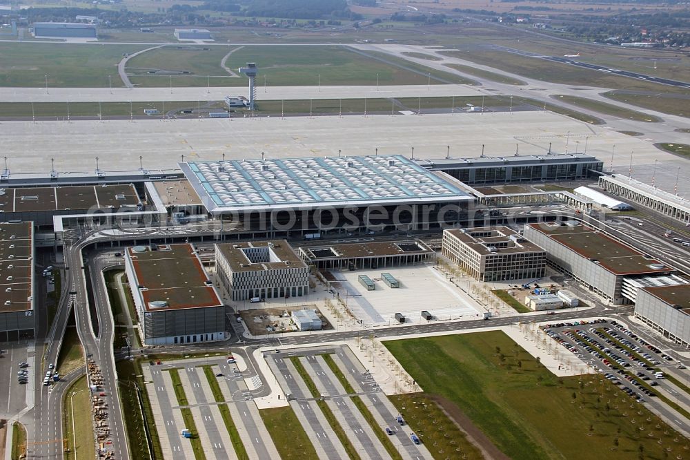 Aerial image Schönefeld - Site of the new airport BER / BBI AIRPORT BERLIN BRANDENBURG Willi Brandt in Schönefeld in Brandenburg. The new terminal is in the south of the airport Berlin -Schoenefeld quality built