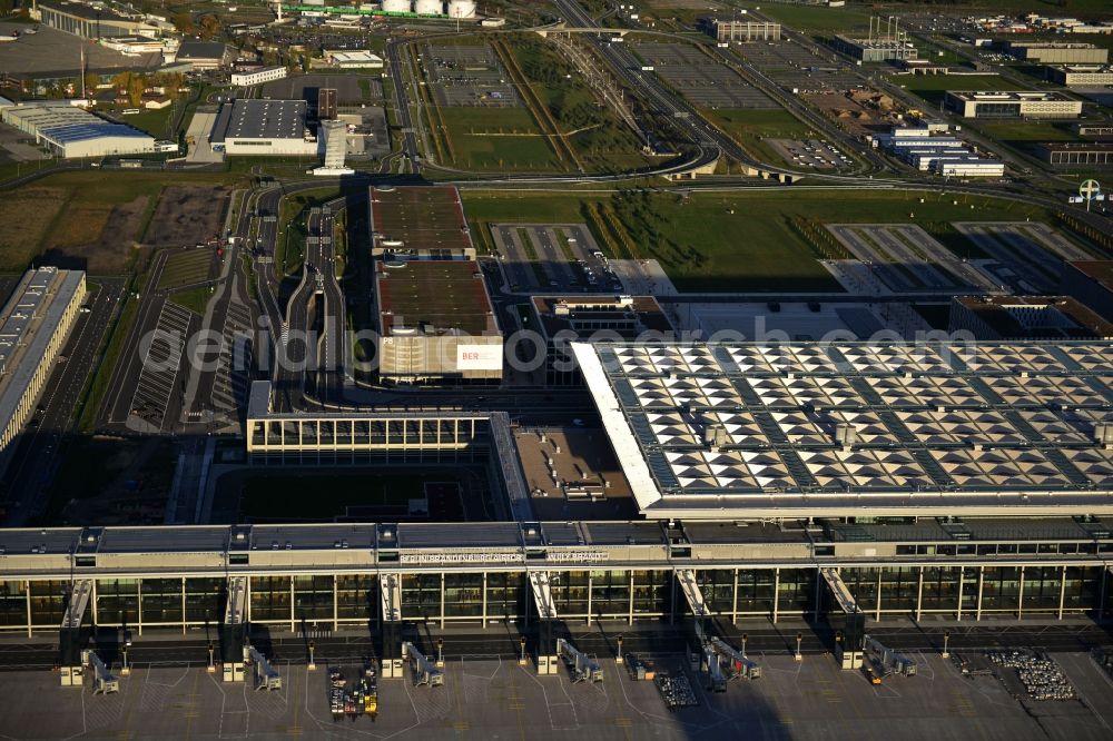 Aerial image Schönefeld - Site of the new airport BER / BBI AIRPORT BERLIN BRANDENBURG Willi Brandt in Schönefeld in Brandenburg. The new terminal is in the south of the airport Berlin -Schoenefeld quality built