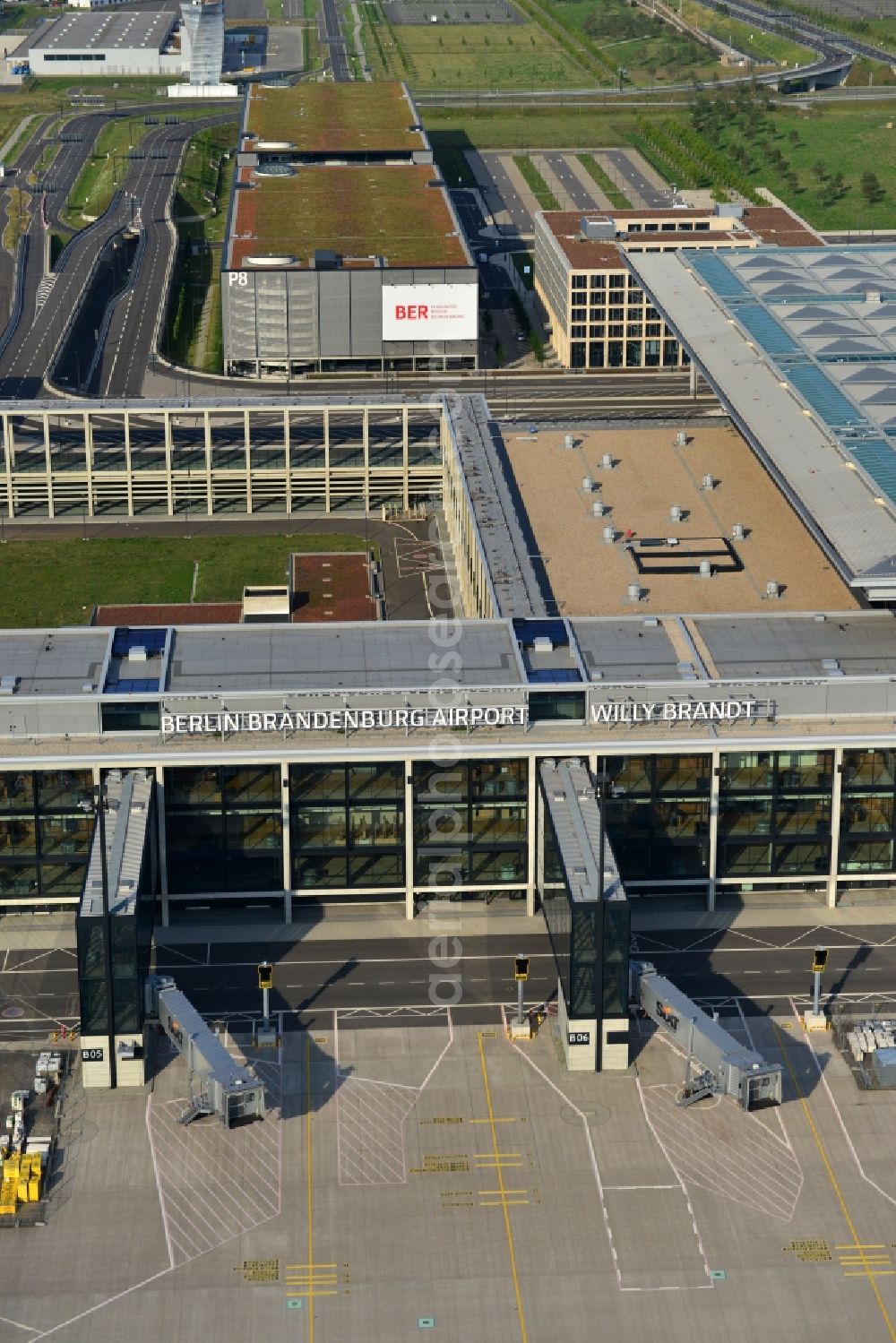 Schönefeld from above - Site of the new airport BER / BBI AIRPORT BERLIN BRANDENBURG Willi Brandt in Schönefeld in Brandenburg. The new terminal is in the south of the airport Berlin -Schoenefeld quality built