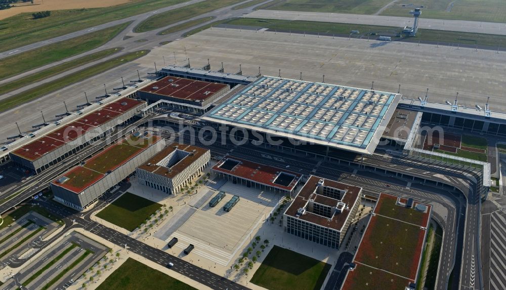 Schönefeld from the bird's eye view: Site of the new airport BER / BBI AIRPORT BERLIN BRANDENBURG Willi Brandt in Schönefeld in Brandenburg. The new terminal is in the south of the airport Berlin -Schoenefeld quality built