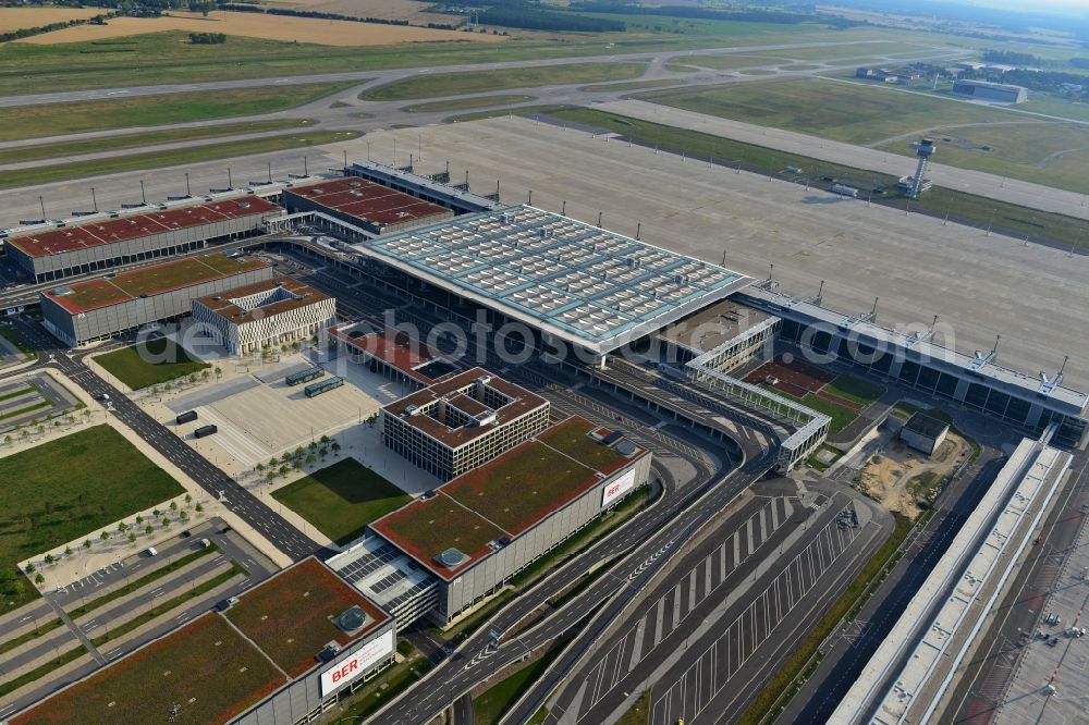 Aerial image Schönefeld - Site of the new airport BER / BBI AIRPORT BERLIN BRANDENBURG Willi Brandt in Schönefeld in Brandenburg. The new terminal is in the south of the airport Berlin -Schoenefeld quality built