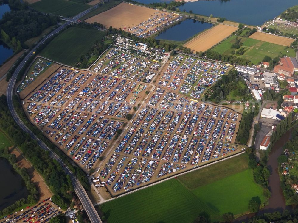 Aerial photograph Eschwege - Participants in the Open Flair music festival on the event concert area in Eschwege in the state Hesse