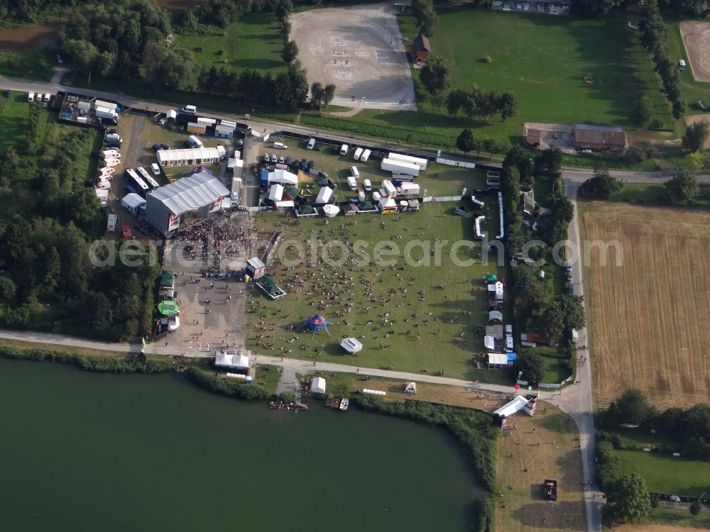 Eschwege from the bird's eye view: Participants in the Open Flair music festival on the event concert area in Eschwege in the state Hesse