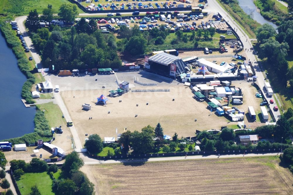 Aerial photograph Eschwege - Participants in the Open Flair music festival on the event concert area in Eschwege in the state Hesse