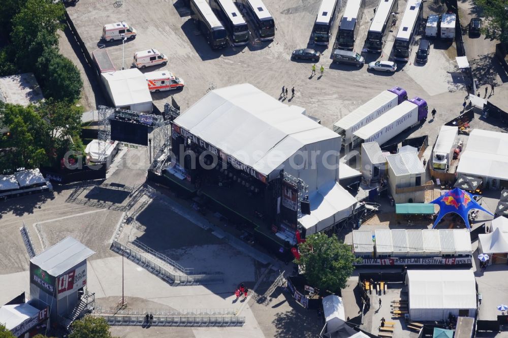 Eschwege from the bird's eye view: Participants in the Open Flair music festival on the event concert area in Eschwege in the state Hesse