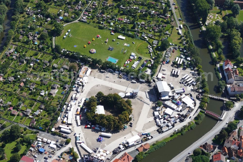 Aerial image Eschwege - Participants in the Open Flair music festival on the event concert area in Eschwege in the state Hesse