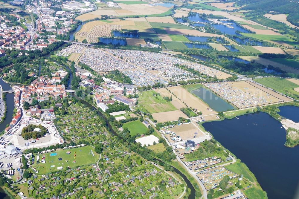 Aerial photograph Eschwege - Participants in the Open Flair music festival on the event concert area in Eschwege in the state Hesse