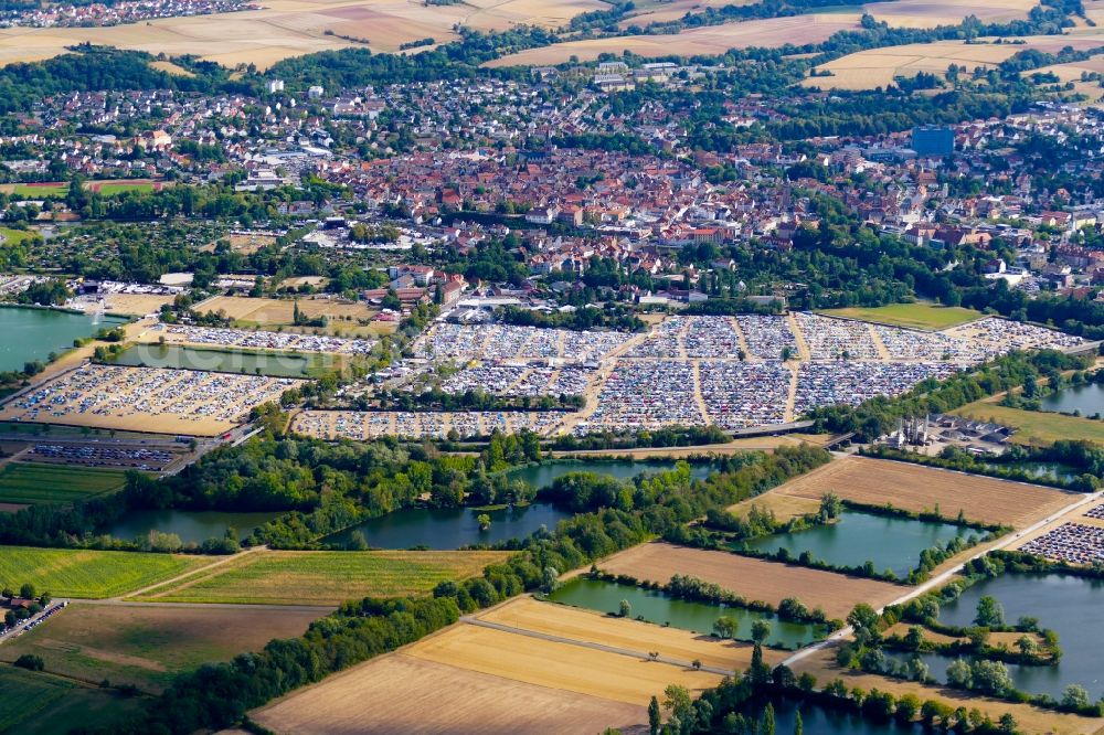 Eschwege from the bird's eye view: Participants in the Open Flair music festival on the event concert area in Eschwege in the state Hesse, Germany