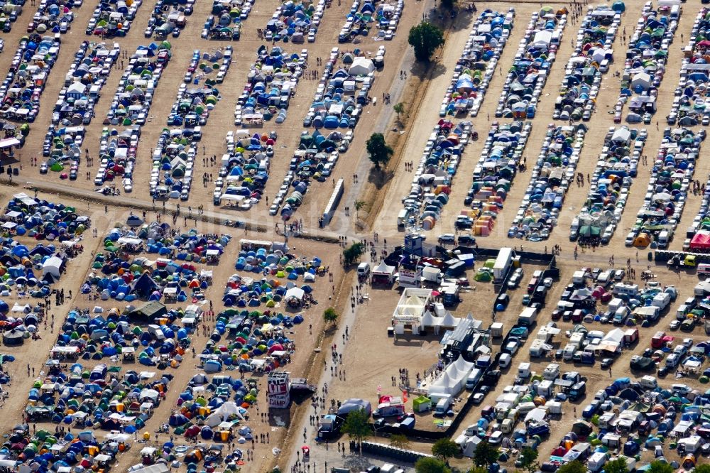 Aerial photograph Eschwege - Participants in the Open Flair music festival on the event concert area in Eschwege in the state Hesse, Germany