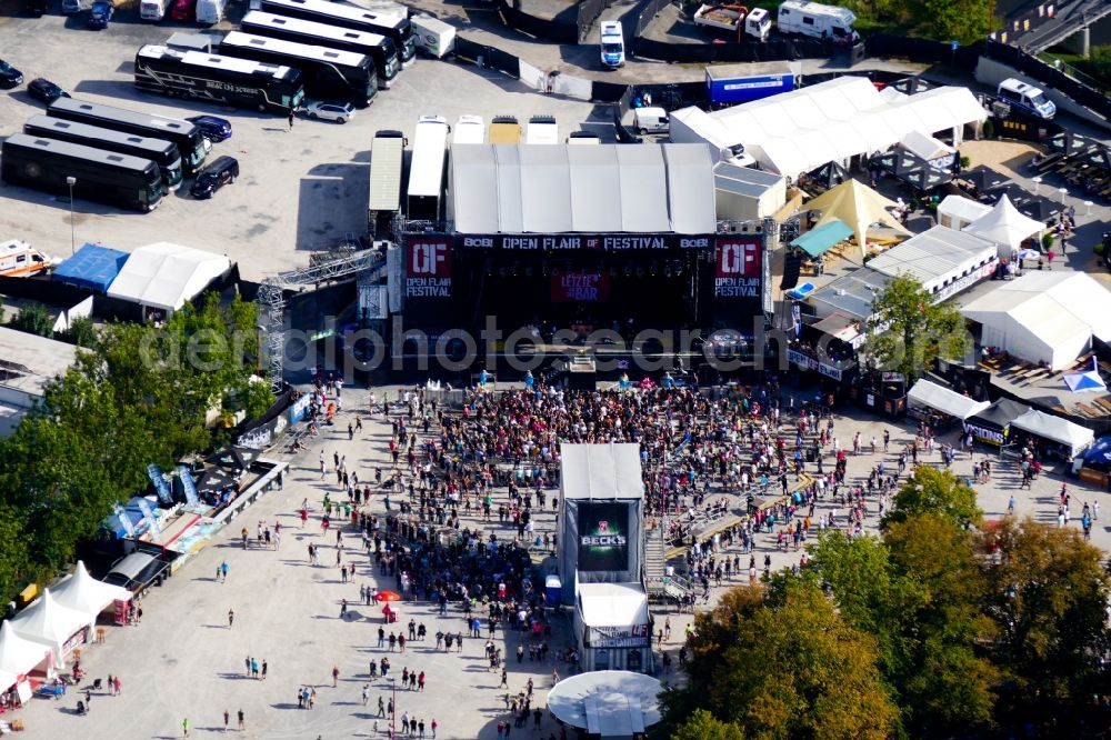 Aerial photograph Eschwege - Participants in the Open Flair music festival on the event concert area in Eschwege in the state Hesse, Germany