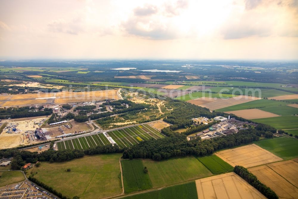 Weeze from above - Participants in the PAROOKAVILLE - Electronic Music Festival music festival on the event concert area in Weeze in the state North Rhine-Westphalia, Germany