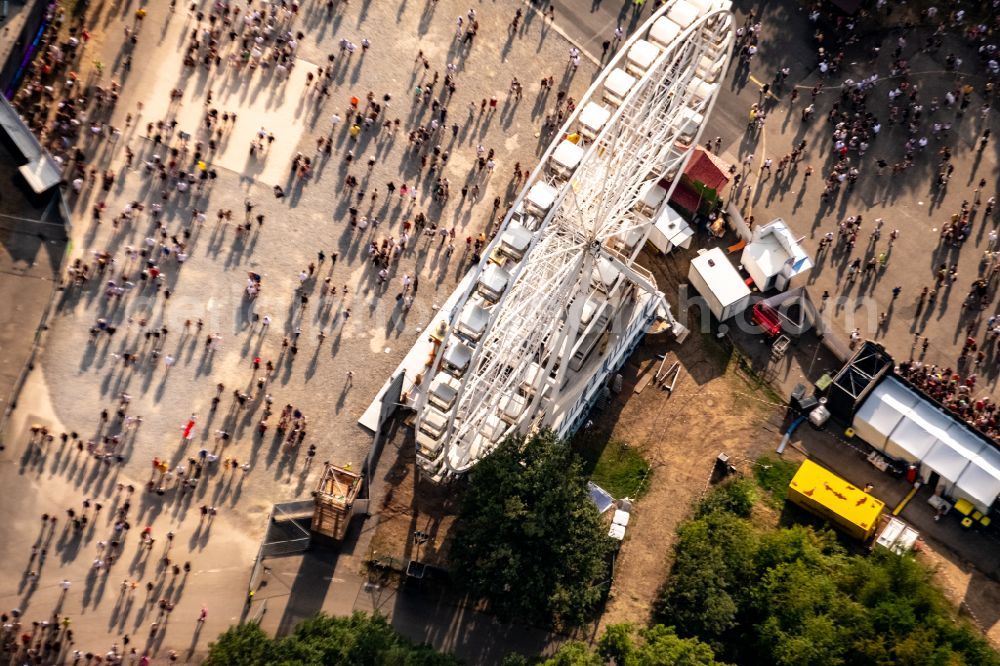 Aerial image Weeze - Participants in the PAROOKAVILLE - Electronic Music Festival music festival on the event concert area in Weeze in the state North Rhine-Westphalia, Germany