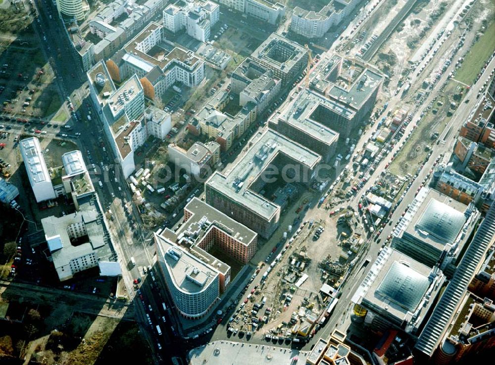 Aerial photograph Berlin - Tiergarten - Gelände des Potsdamer Platzes in Berlin-Tiergarten - ein Objekt der HVB - Projekt GmbH.