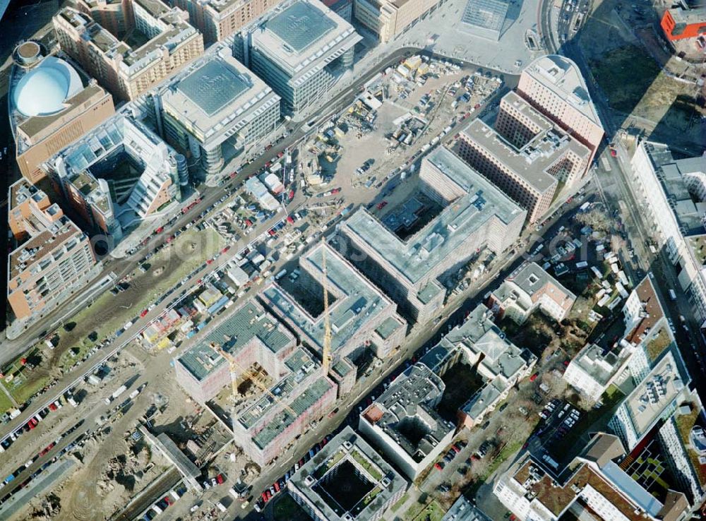 Aerial photograph Berlin - Tiergarten - Gelände des Potsdamer Platzes in Berlin-Tiergarten - ein Objekt der HVB - Projekt GmbH.