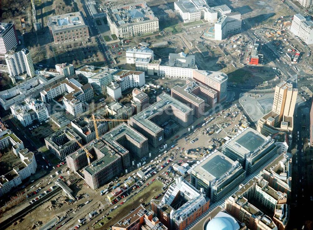 Aerial photograph Berlin - Tiergarten - Gelände des Potsdamer Platzes in Berlin-Tiergarten - ein Objekt der HVB - Projekt GmbH.