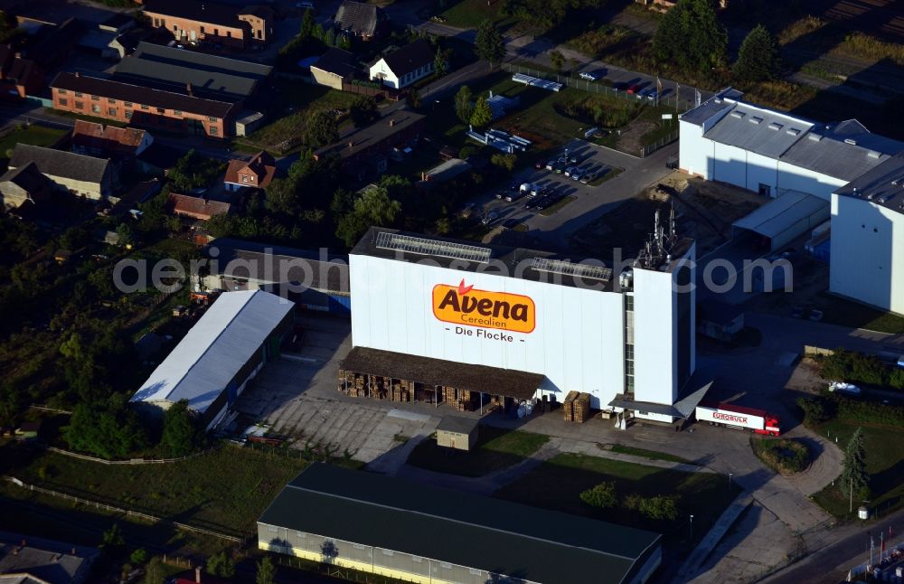 Karstädt from the bird's eye view: View of the grounds of Avena Cereals GmbH at an industrial area at Muehlenstrasse in the municipality Karstaedt in the Prignitz county of the state Brandenburg