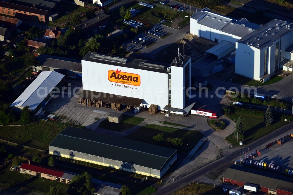 Aerial image Karstädt - View of the grounds of Avena Cereals GmbH at an industrial area at Muehlenstrasse in the municipality Karstaedt in the Prignitz county of the state Brandenburg