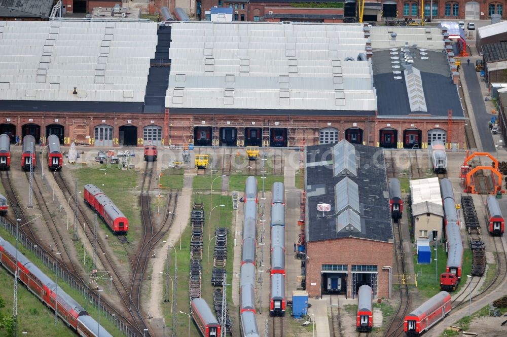 Aerial image Wittenberge - Site of the railroad repair shop Wittenberge (RAW) as to save current maintenance facility of the Deutsche Bahn AG in Wittenberge