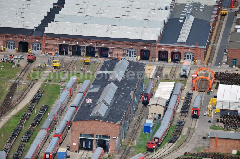 Wittenberge from above - Site of the railroad repair shop Wittenberge (RAW) as to save current maintenance facility of the Deutsche Bahn AG in Wittenberge