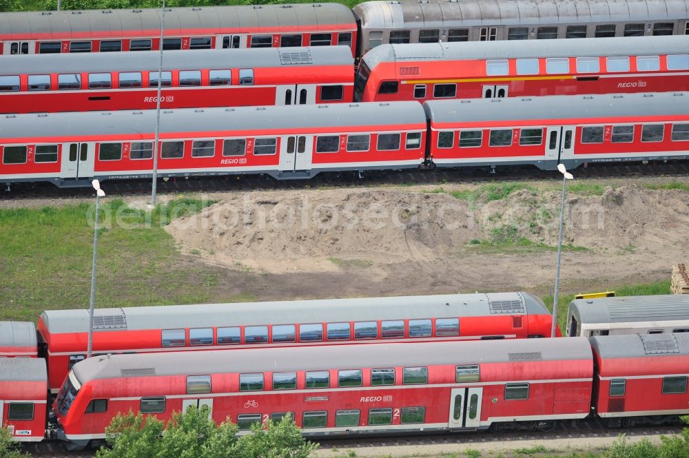 Wittenberge from above - Site of the railroad repair shop Wittenberge (RAW) as to save current maintenance facility of the Deutsche Bahn AG in Wittenberge