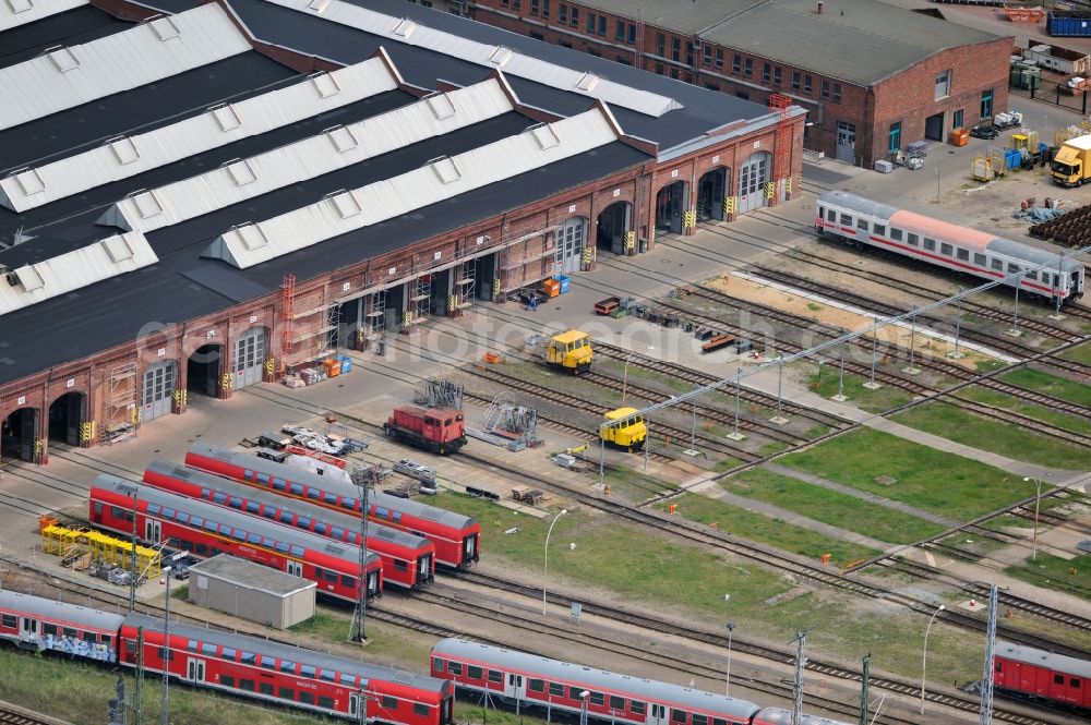 Aerial image Wittenberge - Site of the railroad repair shop Wittenberge (RAW) as to save current maintenance facility of the Deutsche Bahn AG in Wittenberge