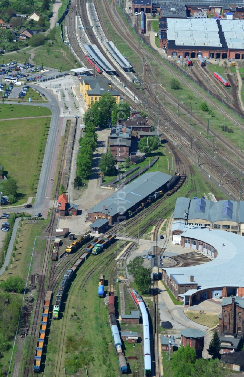 Aerial image Wittenberge - Site of the railroad repair shop Wittenberge (RAW) as to save current maintenance facility of the Deutsche Bahn AG in Wittenberge