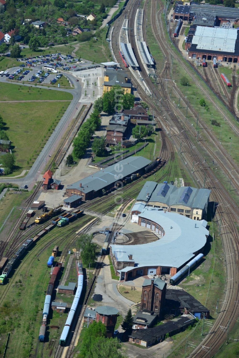 Aerial photograph Wittenberge - Site of the railroad repair shop Wittenberge (RAW) as to save current maintenance facility of the Deutsche Bahn AG in Wittenberge