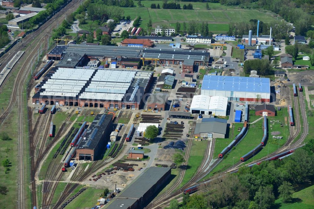 Aerial image Wittenberge - Site of the railroad repair shop Wittenberge (RAW) as to save current maintenance facility of the Deutsche Bahn AG in Wittenberge