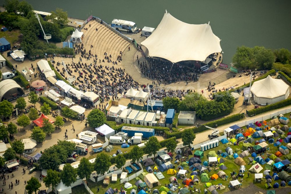 Aerial image Gelsenkirchen - Participants in the Rock Hard Festival 2015 in Gelsenkirchen in the state North Rhine-Westphalia