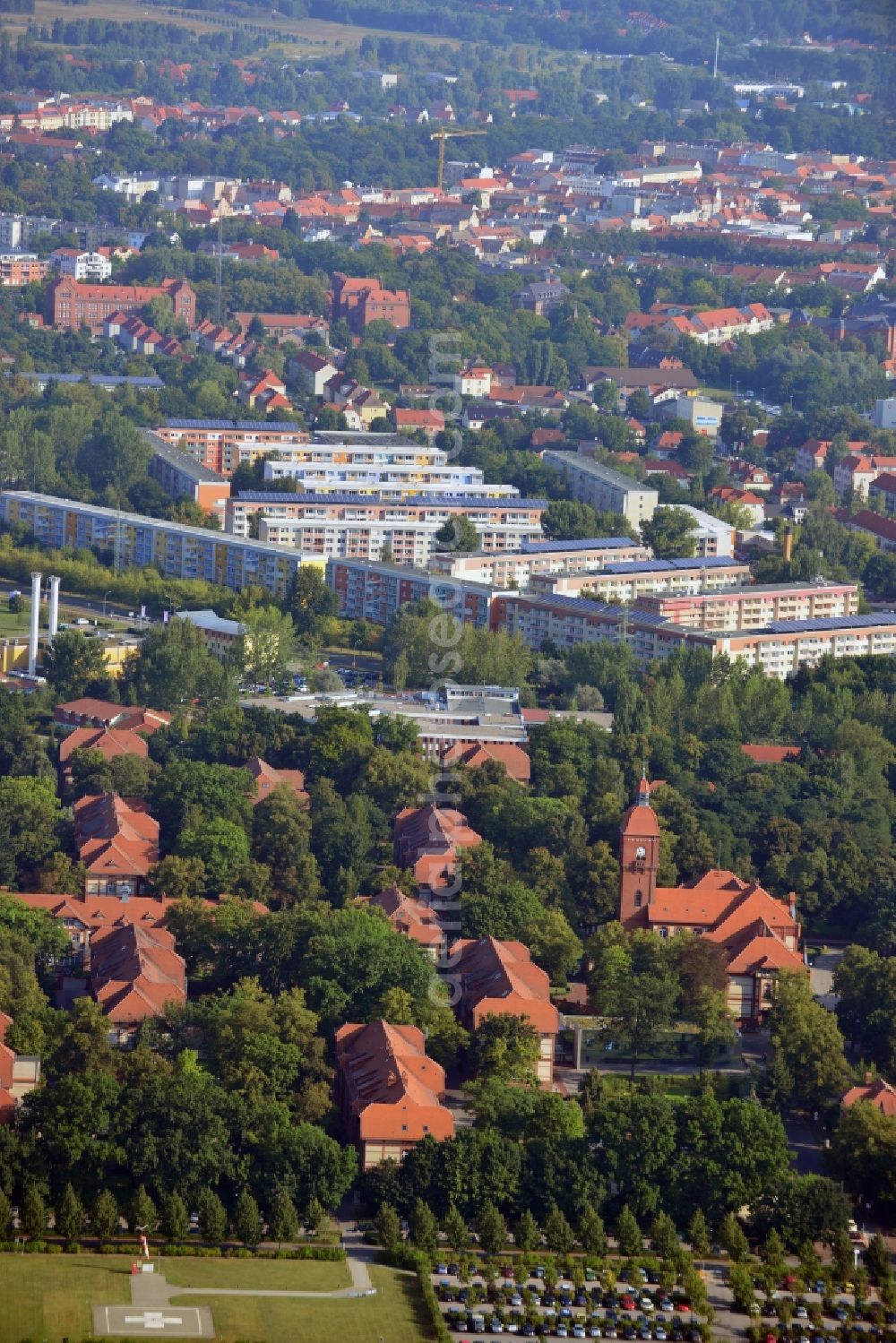 Neuruppin from the bird's eye view: Site of the Ruppin clinics in Neuruppin in Brandenburg