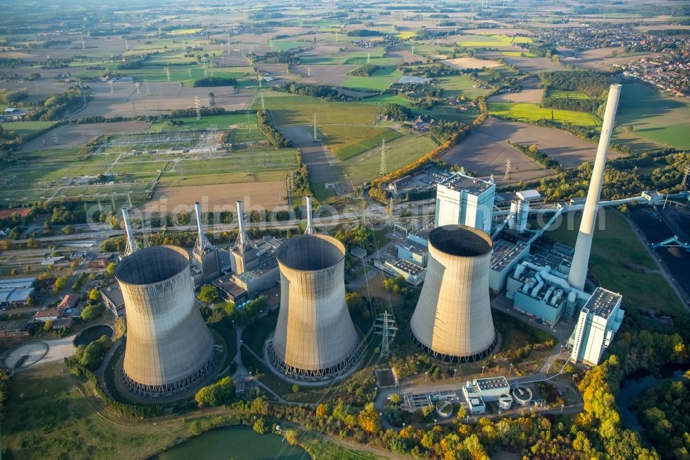 Werne from above - Site of the RWE gas and steam turbine power plant in Werne in the state of North Rhine-Westphalia