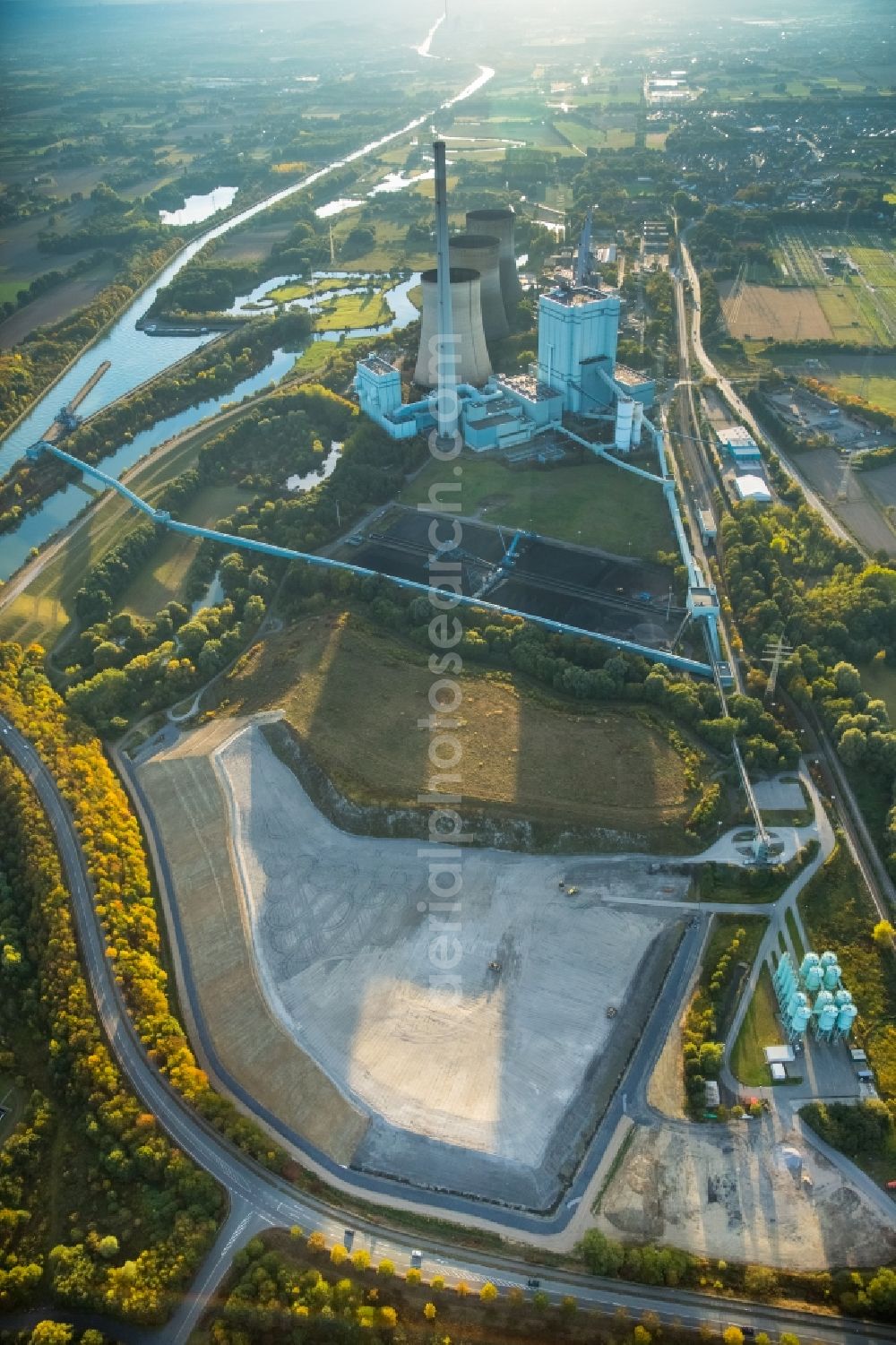 Werne from the bird's eye view: Site of the RWE gas and steam turbine power plant in Werne in the state of North Rhine-Westphalia