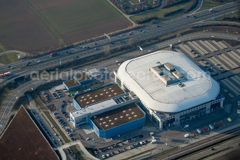 Aerial image Mannheim - Event and music-concert grounds of the SAP Arena in Mannheim in the state Baden-Wuerttemberg, Germany