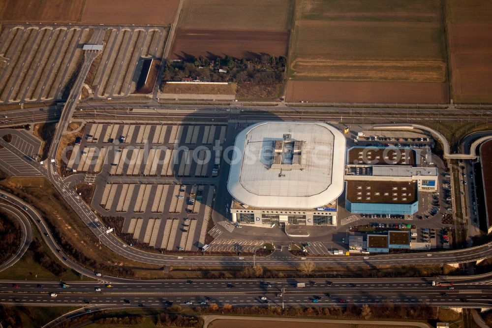 Aerial photograph Mannheim - Event and music-concert grounds of the SAP Arena in Mannheim in the state Baden-Wuerttemberg, Germany