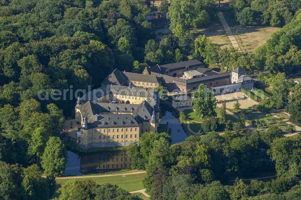 Jüchen from above - Castle Dyck in the community Juechen in the state of North Rhine-Westphalia